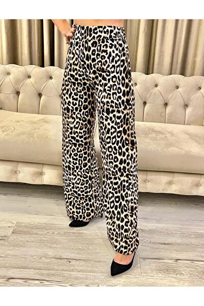 Intisimo Pantaloni de damă, casual, imprimeu animal, maro/negru