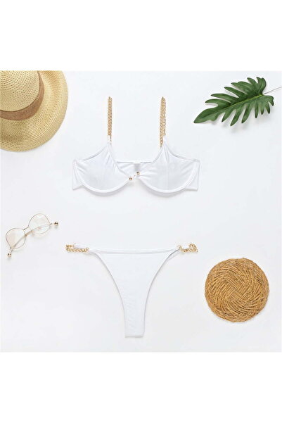 Intisimo Μαγιό, 2 τεμάχια, Μεταλλικές τιράντες, Λευκό - M