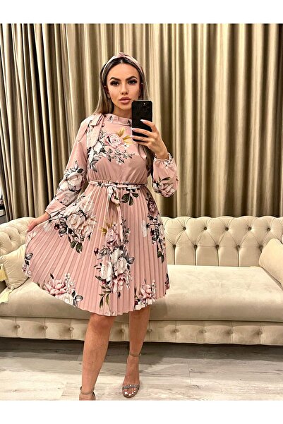 Intisimo Rochie de damă, lejeră, midi, talie cu șnur, roz pudrat