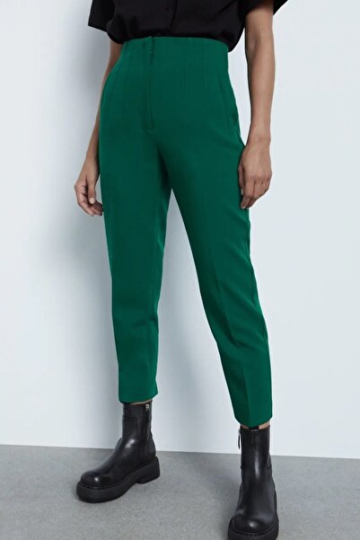 Intisimo Pantaloni de birou, talie înaltă, casual, verde - M