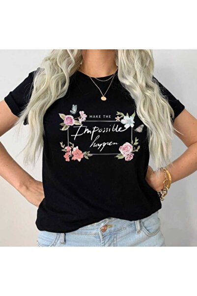 Intisimo Tricou damă, bumbac, Make The Impossible Happen, negru - S