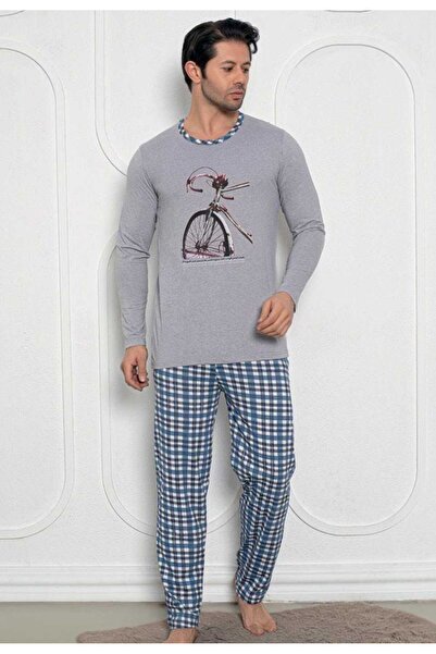 Intisimo Pijamale bărbătești, hanorac + pantaloni lungi, bicicletă, gri - L