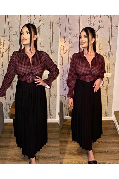 Intisimo Μακρύ Φόρεμα, Πλισέ, Ζώνη Μέσης, Μπλε Σκούρο/Μαύρο