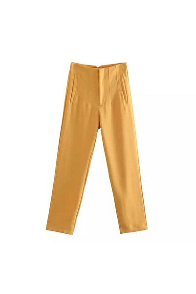 Intisimo Παντελόνι Γραφείου, Ψηλόμεσο, Casual, Κίτρινο Μουσταρδί - S