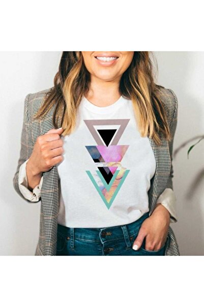 Intisimo Tricou damă, bumbac, triunghi abstract, alb - M
