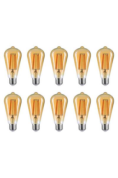 OKYANUSAYD Edison St64 Flamanlı Rustik 4w Led Ampul 10'lu Dekoratif Vintage Aydınlatma Amber Rengi St64 10lu