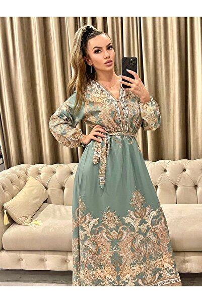 Intisimo Rochie de damă, lungă, cu șnur în talie, verde mentă