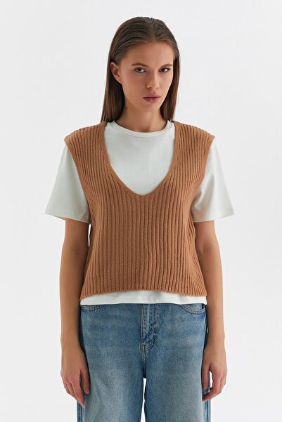 MARKALİSTE تيشيرت قطن ممشط مع سترة بني