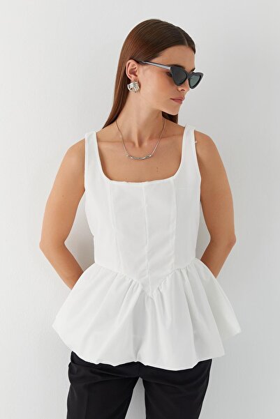 MARKALİSTE Μπλούζα με κορδόνι στη μέση Λευκή