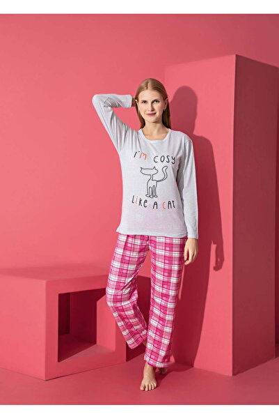 Intisimo Pijamale pentru femei, mânecă lungă, confortabile, bumbac, gri/roz -...