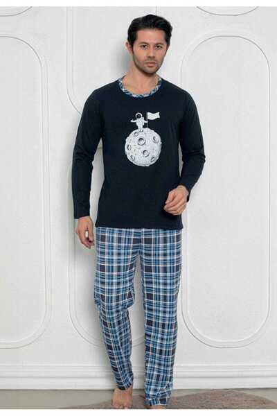 Intisimo Ανδρικές Πιτζάμες, Μπλούζα + Μακρύ Παντελόνι, Moon, Μαύρο - XL