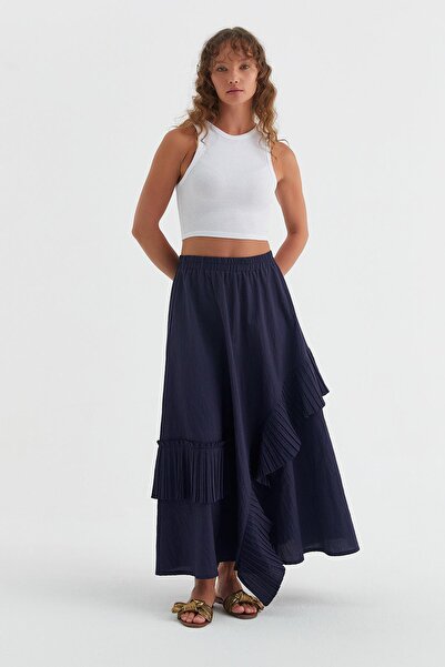 MARKALİSTE Navy Blue Skirt - Ruffle Detailed