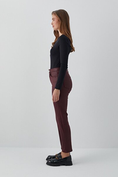 MARKALİSTE Δερμάτινο παντελόνι Lycra με όψη Claret Red