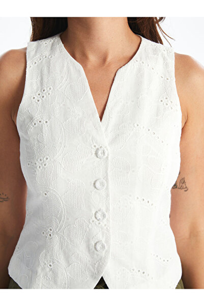 LC Waikiki V Yaka Nakışlı Kadın Klasik Yelek