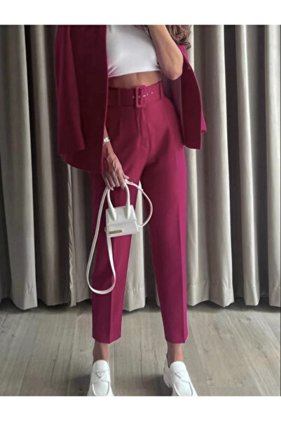 Intisimo Παντελόνι Γραφείου, Ψηλόμεσο, με Ζώνη, Μπορντό - S