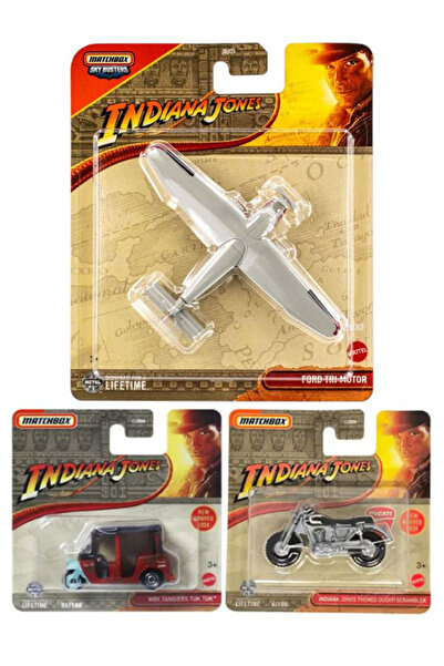 HOT WHEELS Matchbox 3 Araç İndiana Jones Set - Ford Tri-Motor & Ducati Scrambler & Mbx Tangiers Tuk Tuk (1/64)