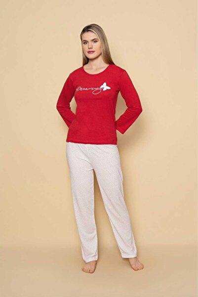 Intisimo Γυναικεία Πιτζάμα, Μακρυμάνικη, Dreaming, Βαμβακερή, Κόκκινη - M