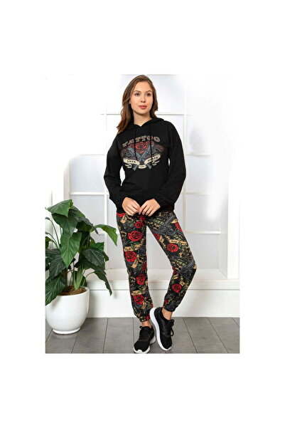 Intisimo Γυναικεία Φόρμα, 2 Τεμάχια, Τατουάζ, Μαύρο/Κόκκινο - S