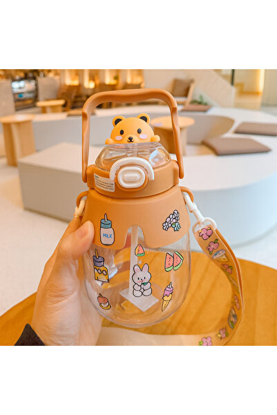 suluk plastik Sevimli Figür Kapaklı Çocuk Suluk - Askılıklı Kilitli Şeffaf Su...