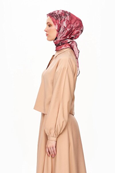 MOISCARF Voile De Lin Patterned Square Scarf Red