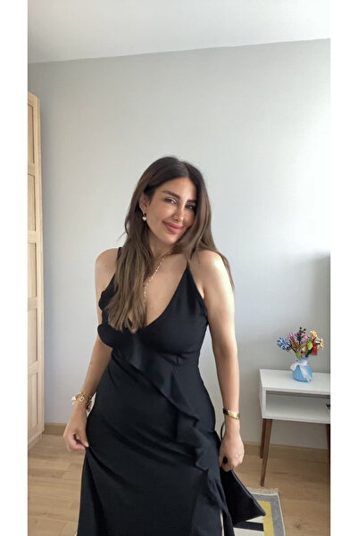 Lady Moss Rochie de damă cu bretele din frânghie, decoltată, cu detaliu de fante