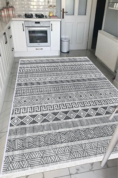 VOPTEKS Gri Halı Balkon Halısı Makinede Yıkanabilir Kaymaz Taban Halı