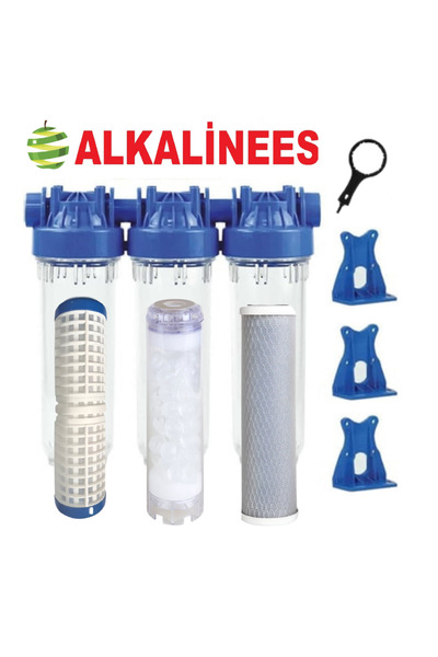 alkalinees Daire Girişi Su Arıtma Cihazı 10" 3’lü Filtre Silifoz Filtreli Klo...