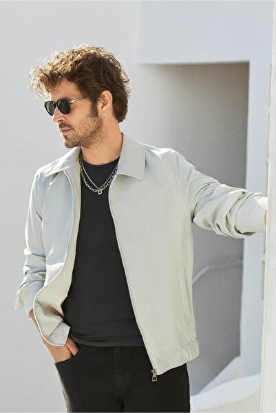 Dufy Gri Erkek Regular Fit Düz Klasik Yaka Bomber Mont