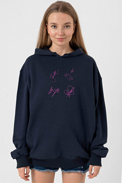 Tshirthane Blackpink Members Signatures Navy Blue Women's 3ip Hoodie