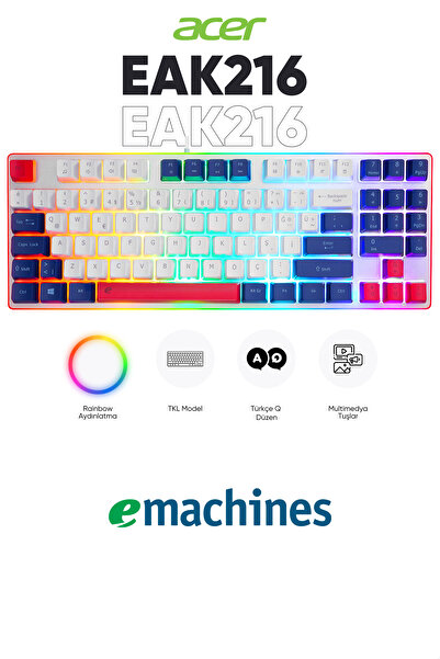 ACER eMachines EAK216 Oyuncu Klavyesi Tkl Klavye Rainbow Aydınlatmalı Membran...