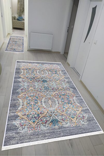 VOPTEKS Lacivert Halı Mutfak Halısı Leke Tutmaz Makinede Yıkanabilir Kaymaz Taban Halı