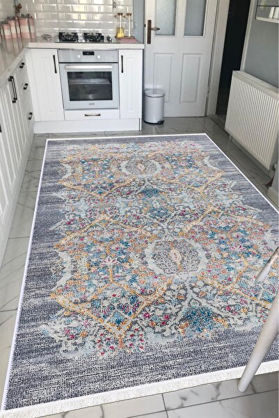 VOPTEKS Lacivert Halı Mutfak Halısı Leke Tutmaz Makinede Yıkanabilir Kaymaz Taban Halı