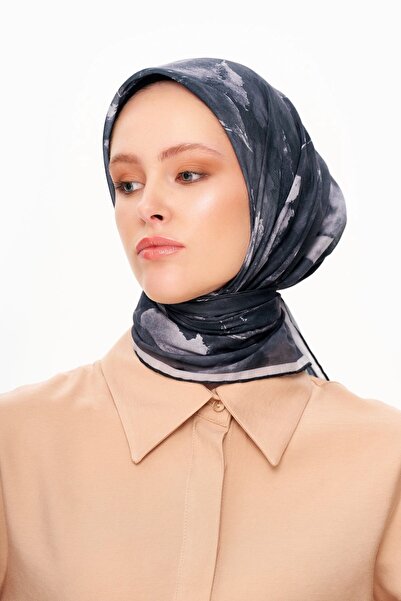 MOISCARF Fleur d’Ombre Шарф з квадратним квітковим візерунком Темно-сірий