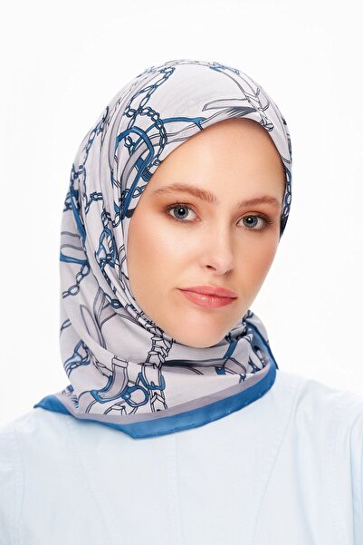 MOISCARF Eșarfă pătrată cu model Chaine Eternelle Superior Soft Chain, albastru