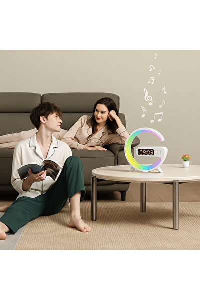 barste Boxa portabila 4 in 1, LED RGB, ceas, incarcare wireless, lumina veghe, radio FM