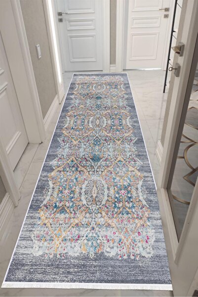 VOPTEKS Lacivert Halı Mutfak Halısı Leke Tutmaz Makinede Yıkanabilir Kaymaz Taban Halı