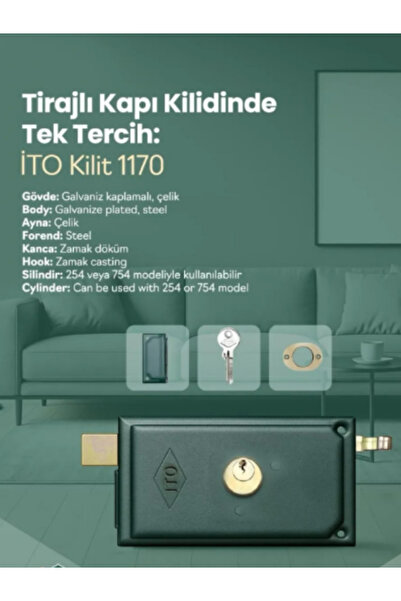 İto 1170 Cylinder Tumbler Lock Mutual - Iron Door Lock 140 mm (Green)