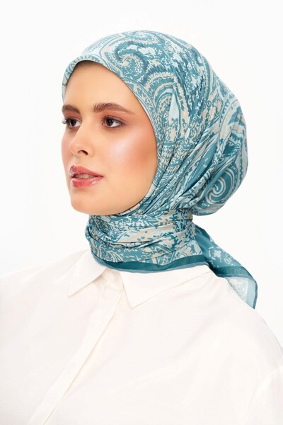 MOISCARF Elegance Celeste Superior Μαλακό Τετράγωνο Φουλάρι με έθνικ σχέδιο Μέντα