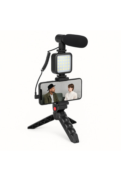 barste Kit Vlogging smartphone cu trepied, microfon, panou LED, Bluetooth, YouTube/TikTok