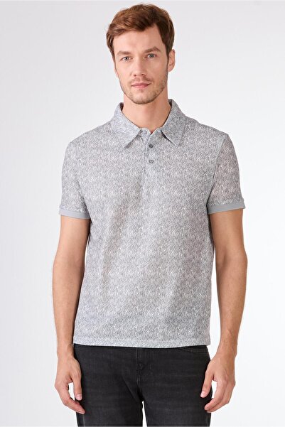 Dufy Gri Erkek Ekstra Slim Fit Desenli Casual Polo Yaka T-shirt