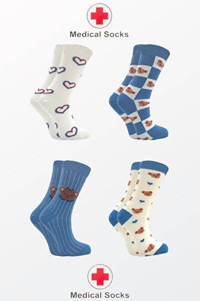 KARDEŞLER ÇORAP Women's Multicolored Socket Diabetic Elasticless Candy Socks Non-Tightening Cotton Patterned Socks 4-Pack