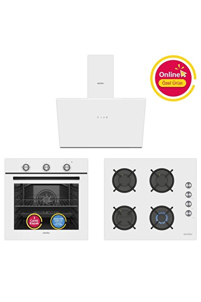 Simfer 4 Fonksiyon Trend Mekanik Beyaz Power Turbo Ankastre Set ( Fırın + Ocak + Davlumbaz)