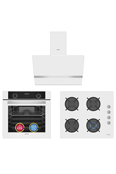 Simfer 10 Fonksiyon Airfry Beyaz Ankastre Set ( Fırın + Ocak + Davlumbaz)