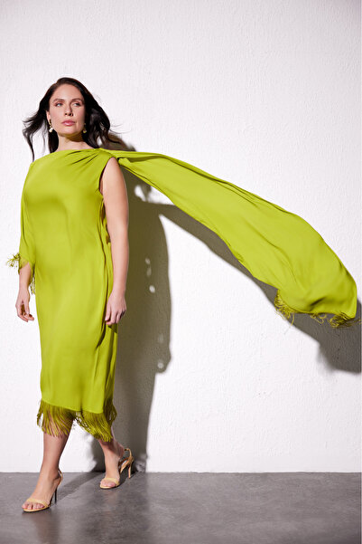 LUOKK DESIREE Büyük Beden Şal Yaka Elbise Yeşil