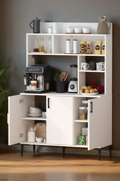 Moonlife Espresso 3 Kapaklı Raflı Kahve Köşesi Beyaz