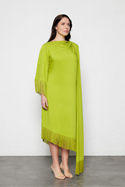 LUOKK DESIREE Büyük Beden Şal Yaka Elbise Yeşil