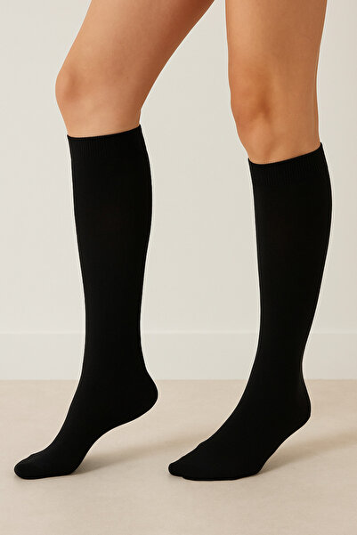 ENEFENDİ Mother's Socks Knee-High Luxury Quality Cotton Toe Seamless Non-Stretching Elastic Flexible Women's Socks Black