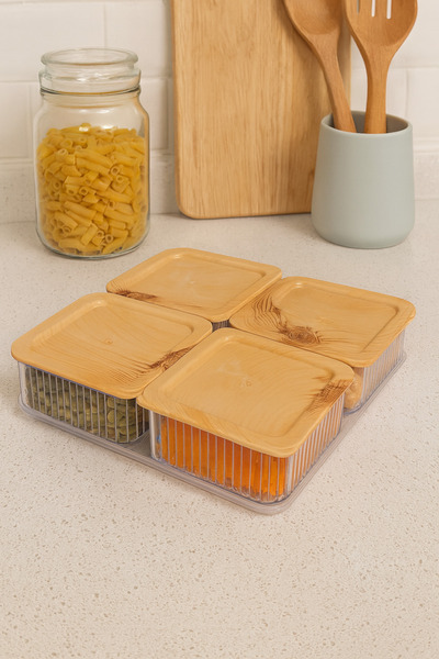 Kitchen Life Set de mic dejun cu 5 bucăți cu aspect de bambus - Set de boluri pătrate pentru mic dejun