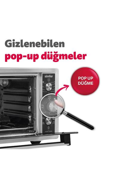 Simfer 4507 İnox Gri 45 LT Turbo Fan Mini/Midi Fırın - 6 Fonksiyon, Pop-Up Düğme, Yoğurt Yapma & Buz Çözme