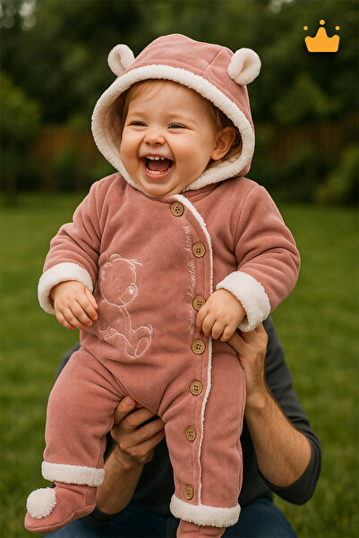 Babyhola Kadife Velsoft Astarlı Kışlık Unisex Bebek Çocuk Tulum 3200